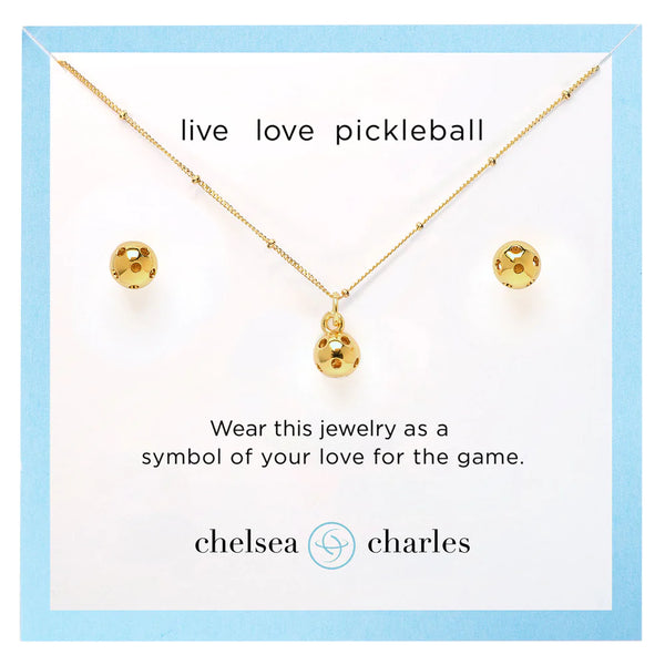 CC Sport Gold Pickleball Necklace and Earrings Gift Set