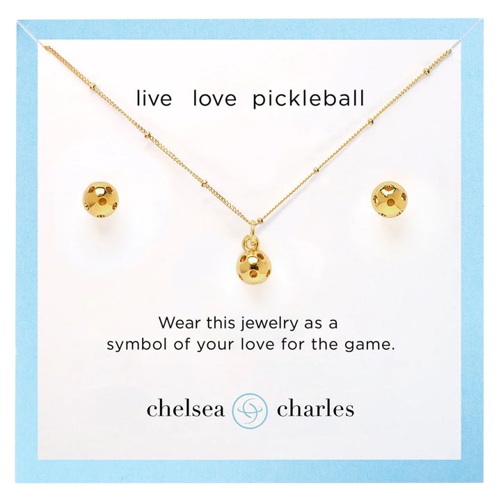 CC Sport Gold Pickleball Necklace and Earrings Gift Set