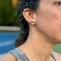Gold Double Pickleball Paddle Cz Stud Earrings