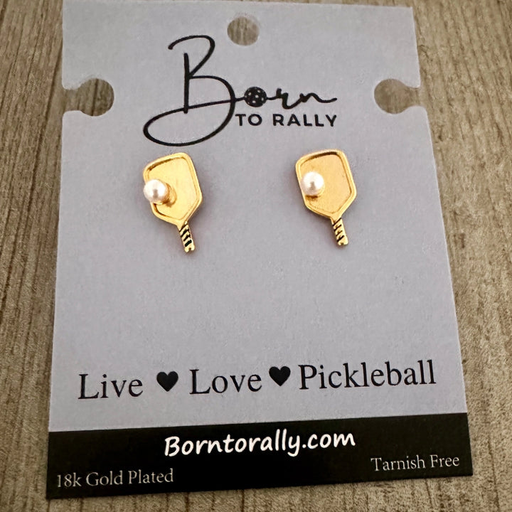Gold Pickleball Pearl Stud Earrings