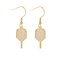Pickleball Paddle Cz Dangle Earrings - 18k Gold Plated