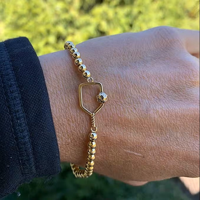 Pickleball Beaded Stretch Bracelet - Gold
