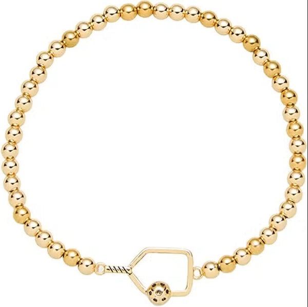 Pickleball Beaded Stretch Bracelet - Gold