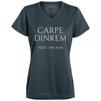 Women's V-Neck Dry Fit - Carpe Dinkem (white print)