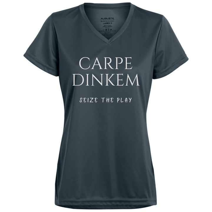 Women's V-Neck Dry Fit - Carpe Dinkem (white print)
