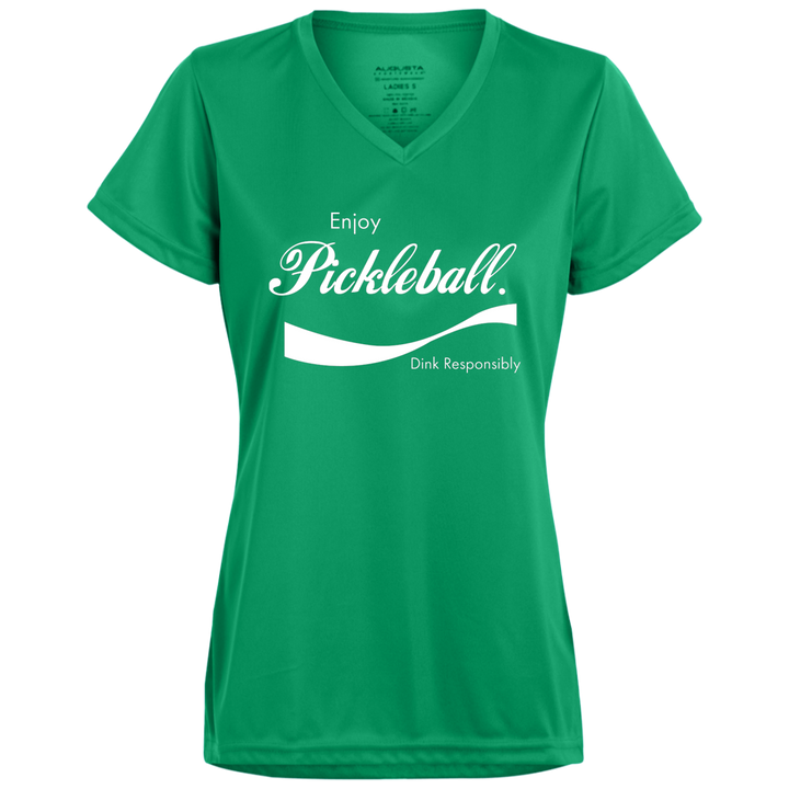 Women's V-Neck Dry Fit - Enjoy Pickleball (white print)