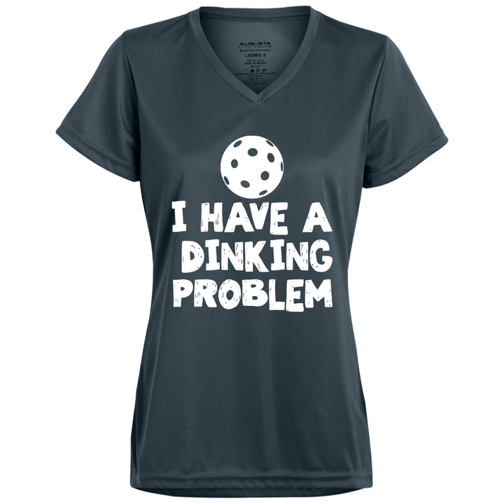 Women's V-Neck Dry Fit - Dinking Problem (white print)