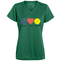 Women's V-Neck Dry Fit - Peace Love Pickleball (symbols)