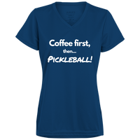 Women's V-Neck Dry Fit - Coffee First (white print)