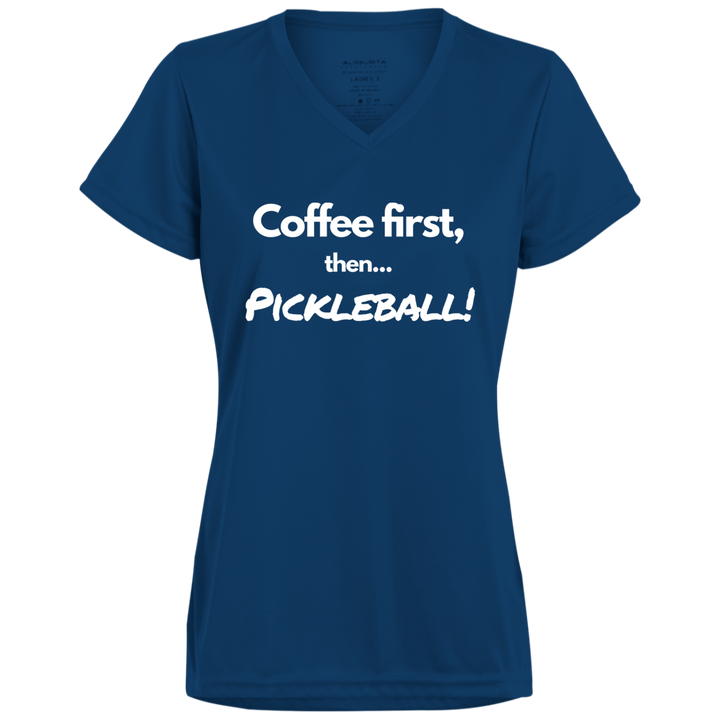 Women's V-Neck Dry Fit - Coffee First (white print)