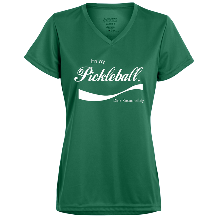 Women's V-Neck Dry Fit - Enjoy Pickleball (white print)