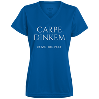 Women's V-Neck Dry Fit - Carpe Dinkem (white print)