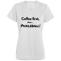 Women's V-Neck Dry Fit - Coffee First (black print)