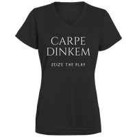 Women's V-Neck Dry Fit - Carpe Dinkem (white print)