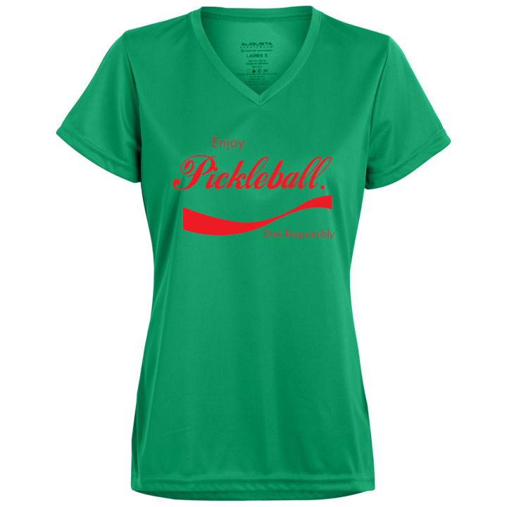 Women's V-Neck Dry Fit - Enjoy Pickleball (red print)