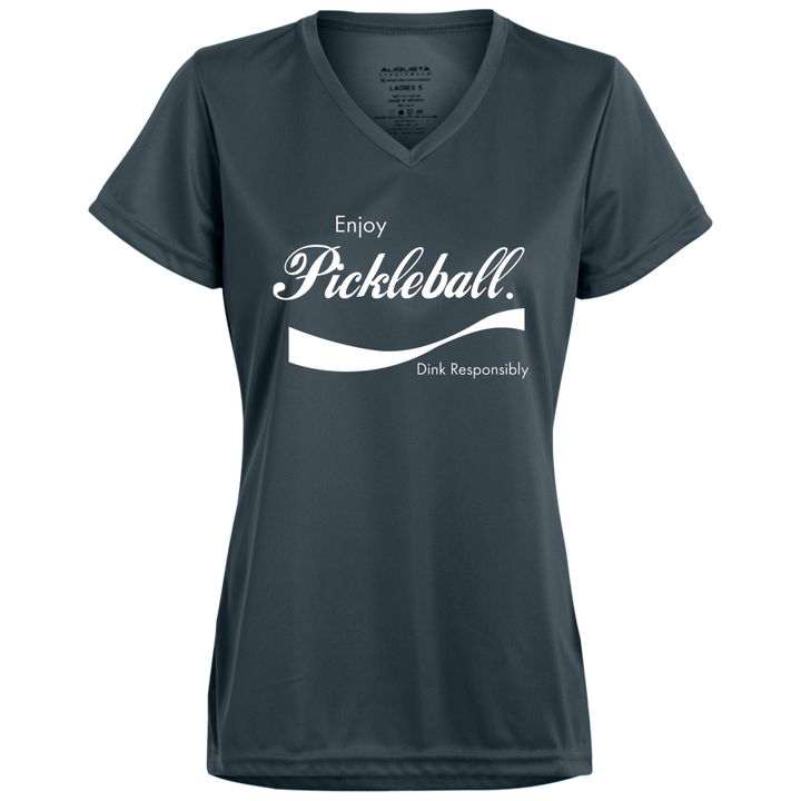 Women's V-Neck Dry Fit - Enjoy Pickleball (white print)