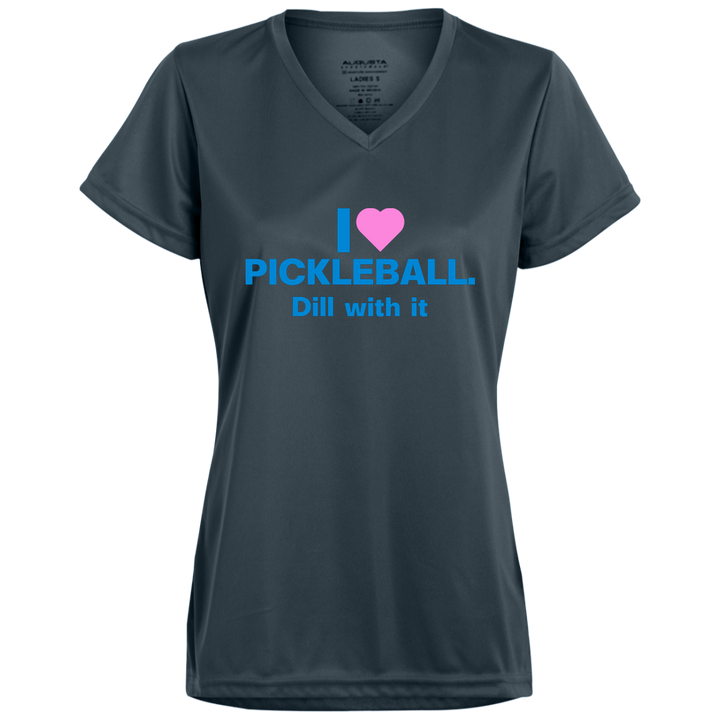 Women's V-Neck Dry Fit - I Love Pickleball
