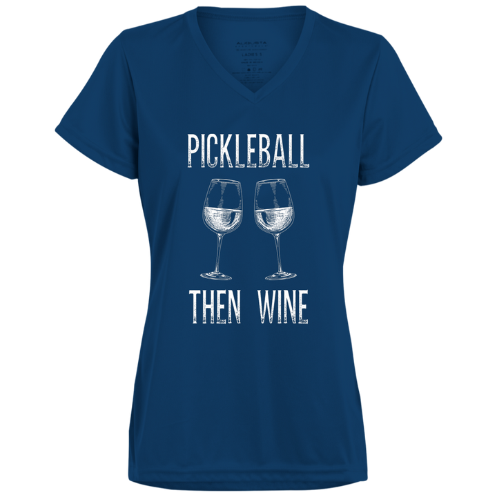 Women's V-Neck Dry Fit - Pickleball Then Wine (white print)