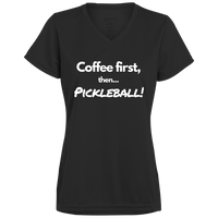Women's V-Neck Dry Fit - Coffee First (white print)