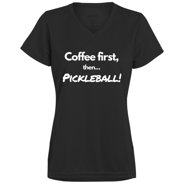 Women's V-Neck Dry Fit - Coffee First (white print)