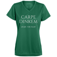 Women's V-Neck Dry Fit - Carpe Dinkem (white print)