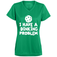 Women's V-Neck Dry Fit - Dinking Problem (white print)