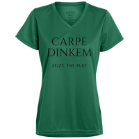 Women's V-Neck - Carpe Dinkem (black print)