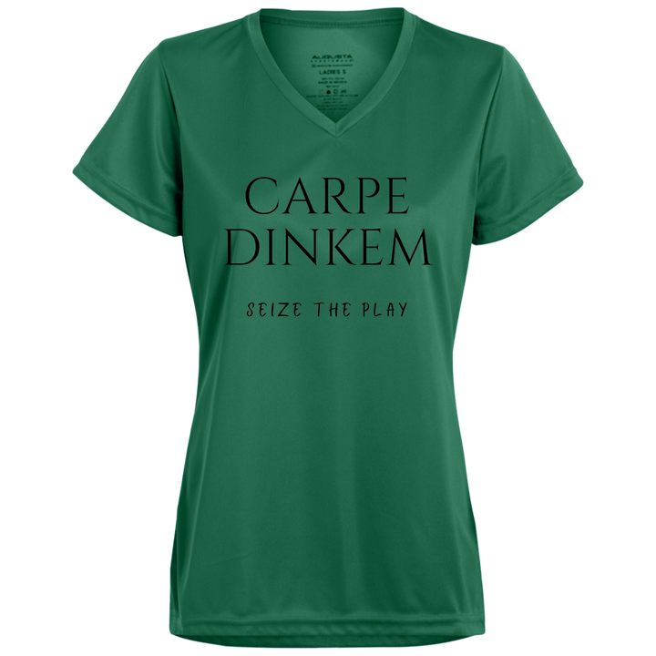 Women's V-Neck - Carpe Dinkem (black print)