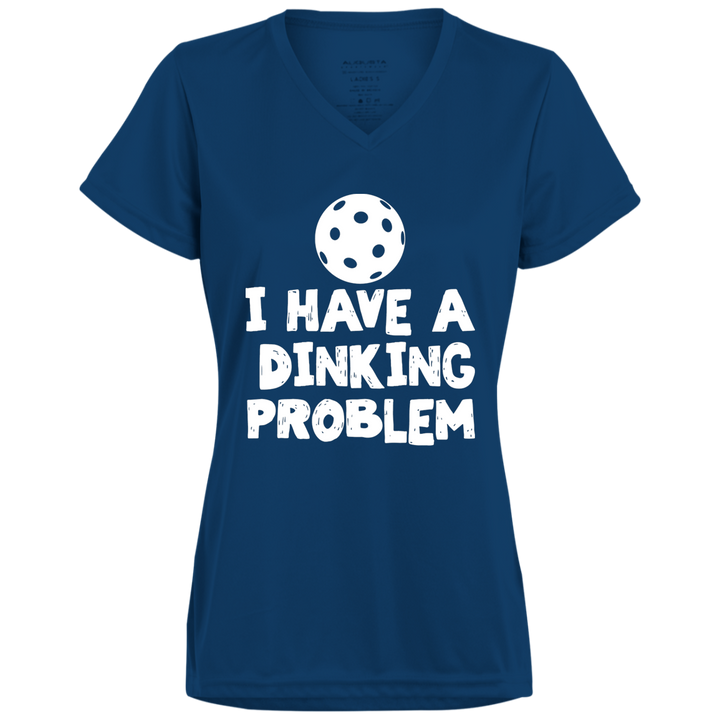 Women's V-Neck Dry Fit - Dinking Problem (white print)