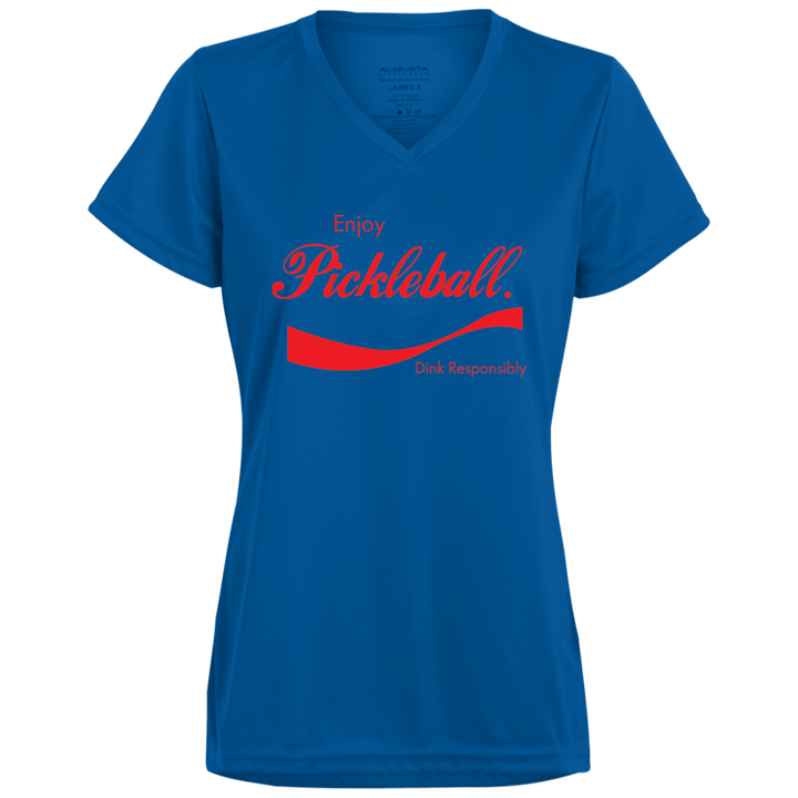 Women's V-Neck Dry Fit - Enjoy Pickleball (red print)