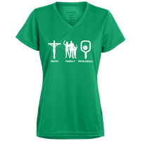 Women's V-Neck Dry Fit - Faith Family Pickleball (white print)