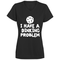 Women's V-Neck Dry Fit - Dinking Problem (white print)