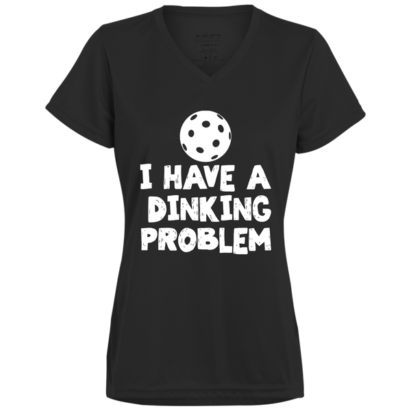 Women's V-Neck Dry Fit - Dinking Problem (white print)