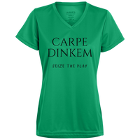 Women's V-Neck - Carpe Dinkem (black print)