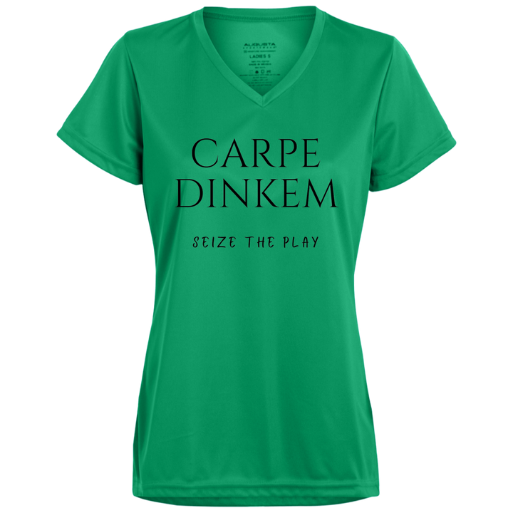 Women's V-Neck - Carpe Dinkem (black print)