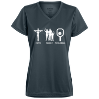 Women's V-Neck Dry Fit - Faith Family Pickleball (white print)