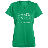 Women's V-Neck Dry Fit - Carpe Dinkem (white print)