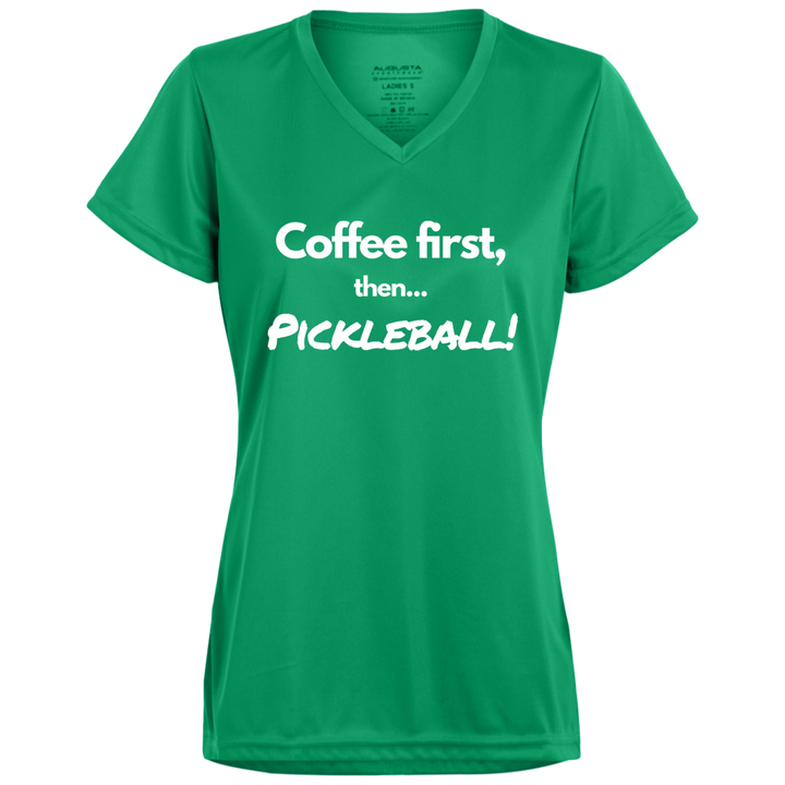 Women's V-Neck Dry Fit - Coffee First (white print)