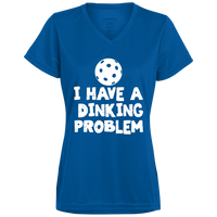 Women's V-Neck Dry Fit - Dinking Problem (white print)
