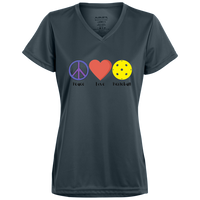 Women's V-Neck Dry Fit - Peace Love Pickleball (symbols)