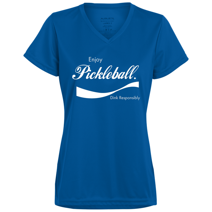 Women's V-Neck Dry Fit - Enjoy Pickleball (white print)