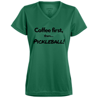 Women's V-Neck Dry Fit - Coffee First (black print)