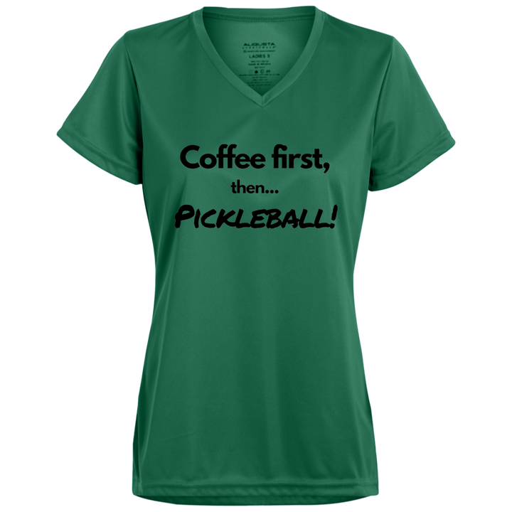 Women's V-Neck Dry Fit - Coffee First (black print)