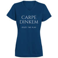 Women's V-Neck Dry Fit - Carpe Dinkem (white print)