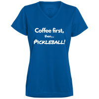 Women's V-Neck Dry Fit - Coffee First (white print)
