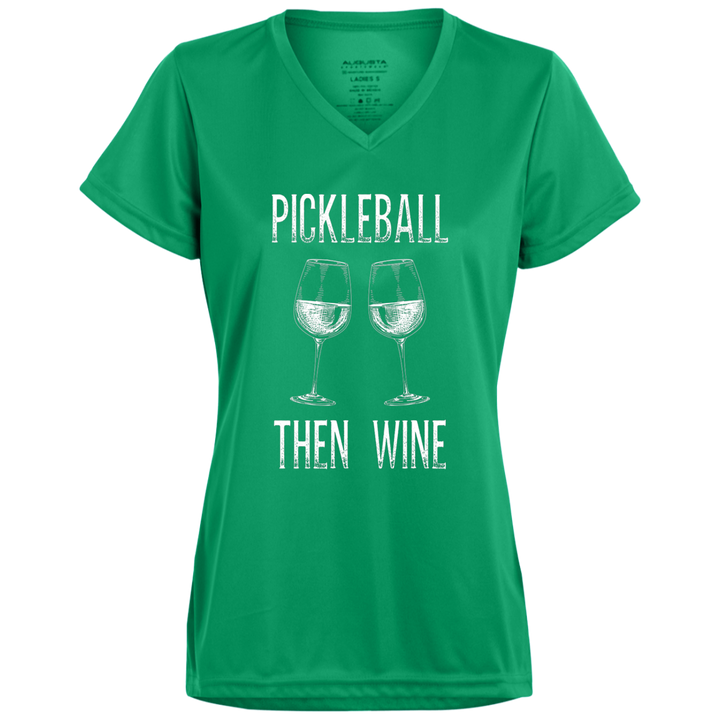 Women's V-Neck Dry Fit - Pickleball Then Wine (white print)