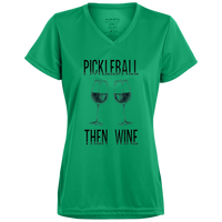 Women's V-Neck Dry Fit - Pickleball Then Wine (black print)