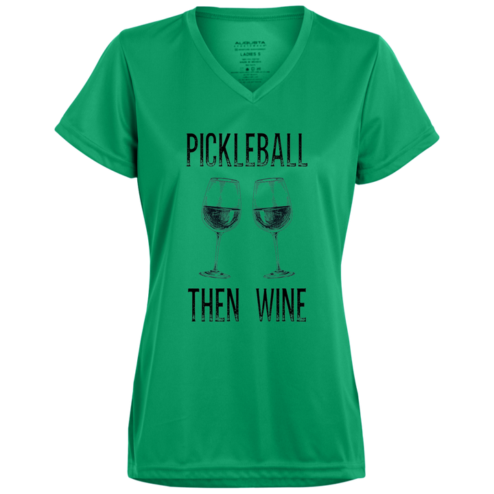 Women's V-Neck Dry Fit - Pickleball Then Wine (black print)