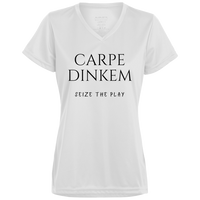 Women's V-Neck - Carpe Dinkem (black print)