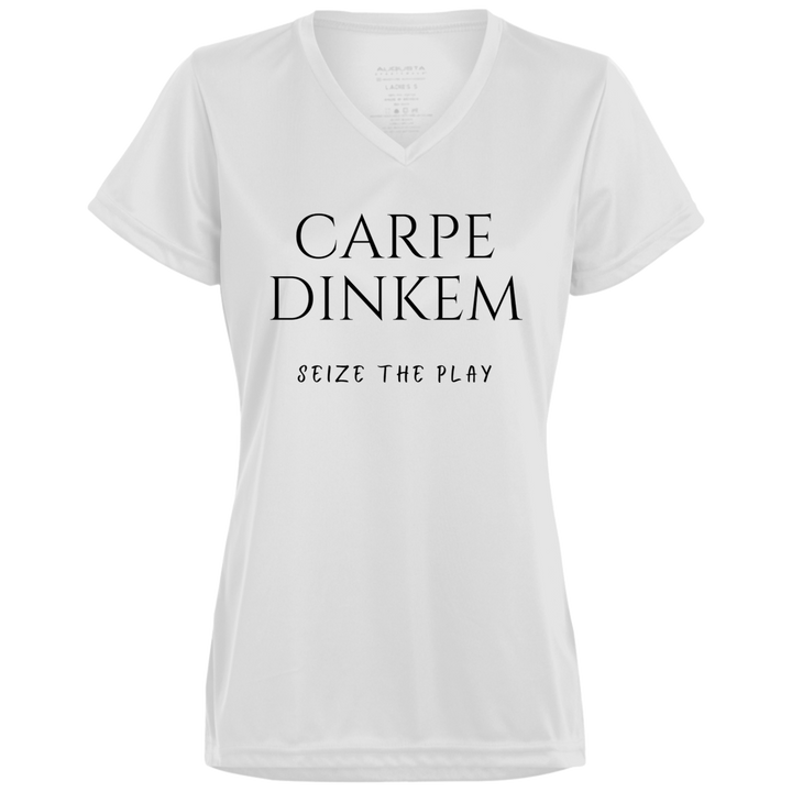 Women's V-Neck - Carpe Dinkem (black print)
